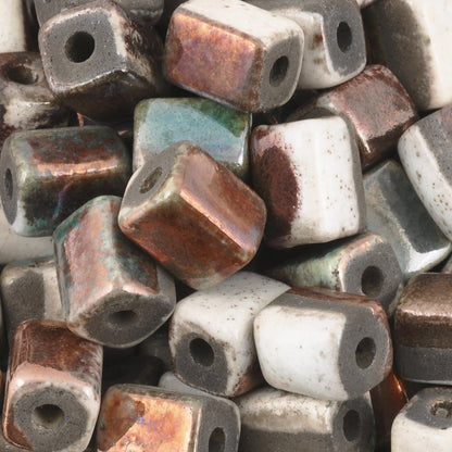 Ceramic Beads-8x10mm Rectangle Tube-Copper Raku