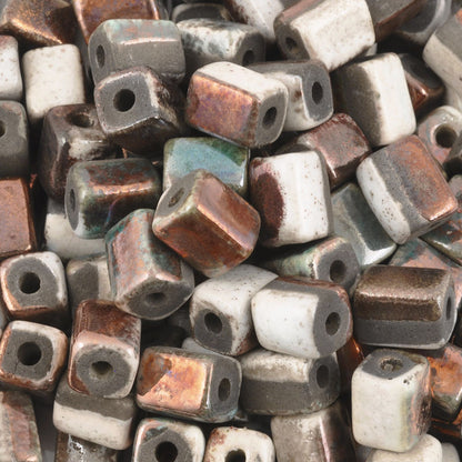 Ceramic Beads-8x10mm Rectangle Tube-Copper Raku