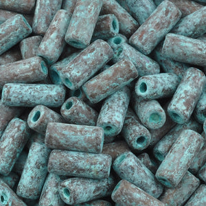 Ceramic Beads-8x4mm Tube-Green Patina-Quantity 2