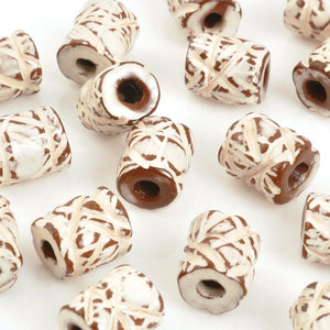 Ceramic Beads Wholesale-9x8.2mm Tube with X Detail-Terra Cotta Chalk