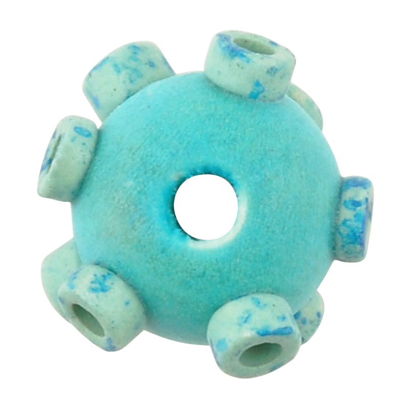Ceramic Beads-Avante Garde Picasso-15mm Tiny Abstract Round-Turquoise-Quantity 1