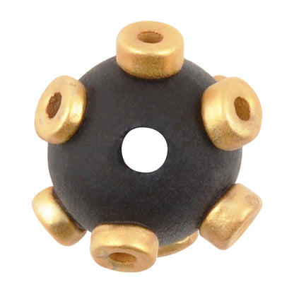 Ceramic Beads-Avante Garde Picasso-15mm Large Hole Abstract Round-Black Gold-Quantity 1