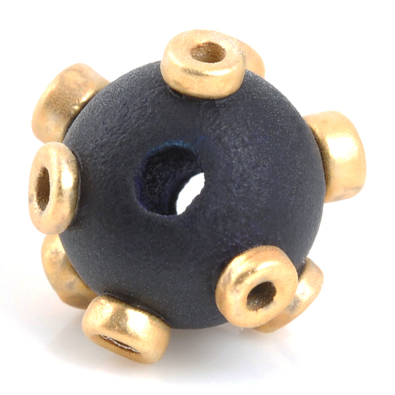 Ceramic Beads-Avante Garde Picasso-15mm Large Hole Abstract Round-Black Gold-Quantity 1
