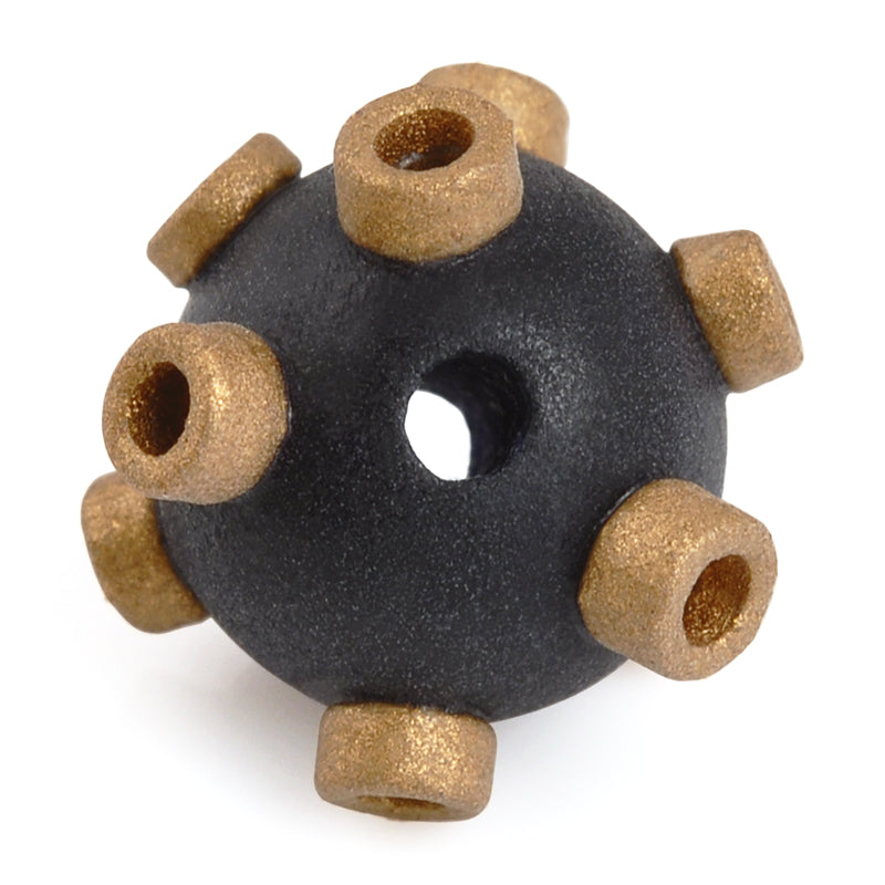 Ceramic Beads-Avante Garde Picasso-15mm Tiny Abstract Round-Black Matte Metallic Gold-Quantity 1