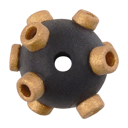 Ceramic Beads-Avante Garde Picasso-15mm Tiny Abstract Round-Black Matte Metallic Gold-Quantity 1