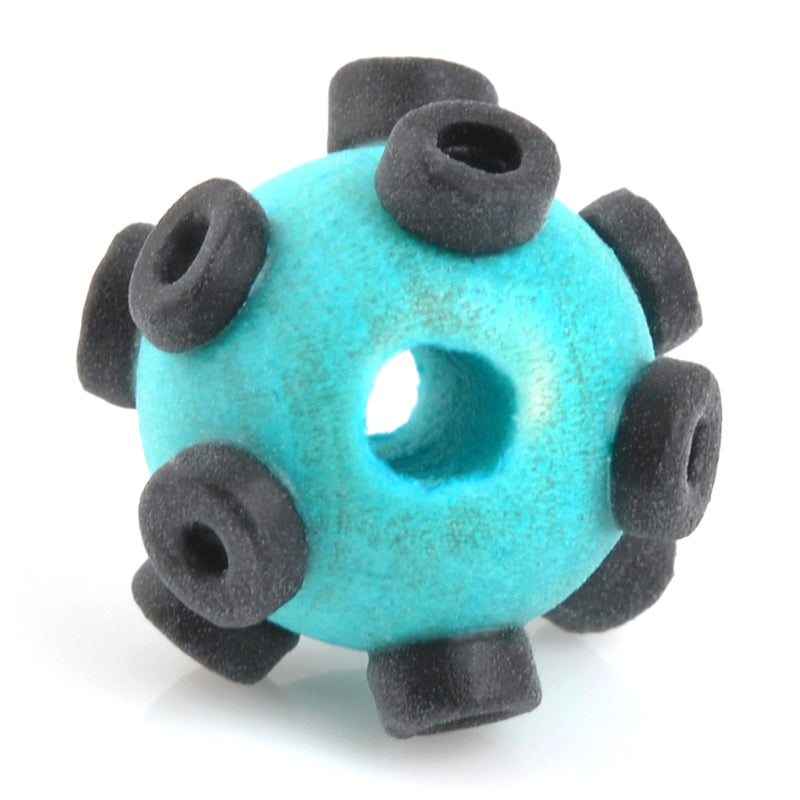 Ceramic Beads-Avante Garde Picasso-15mm Tiny Abstract Round-Turquoise Black-Quantity 1