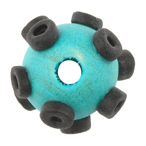 Ceramic Beads-Avante Garde Picasso-15mm Tiny Abstract Round-Turquoise Black-Quantity 1