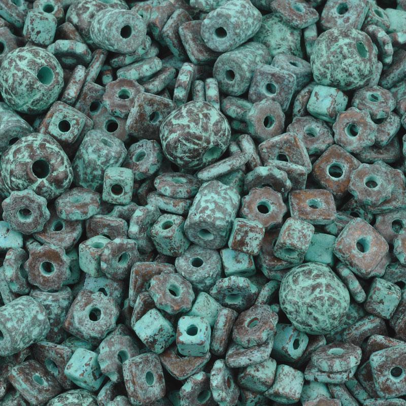 Ceramic Bead Mix-Green Patina-15 Grams
