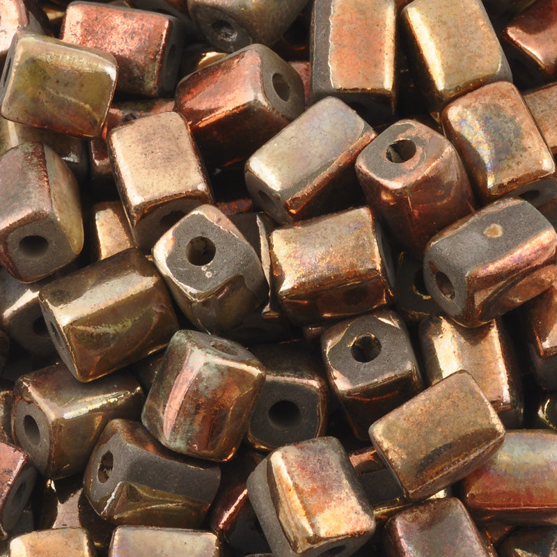 Ceramic Beads-8x10mm Rectangle Tube-Raku Iron-Quantity 1