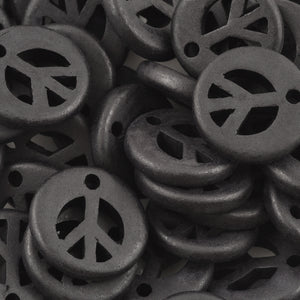 Ceramic Pendants-20mm Peace-Black-Quantity 1