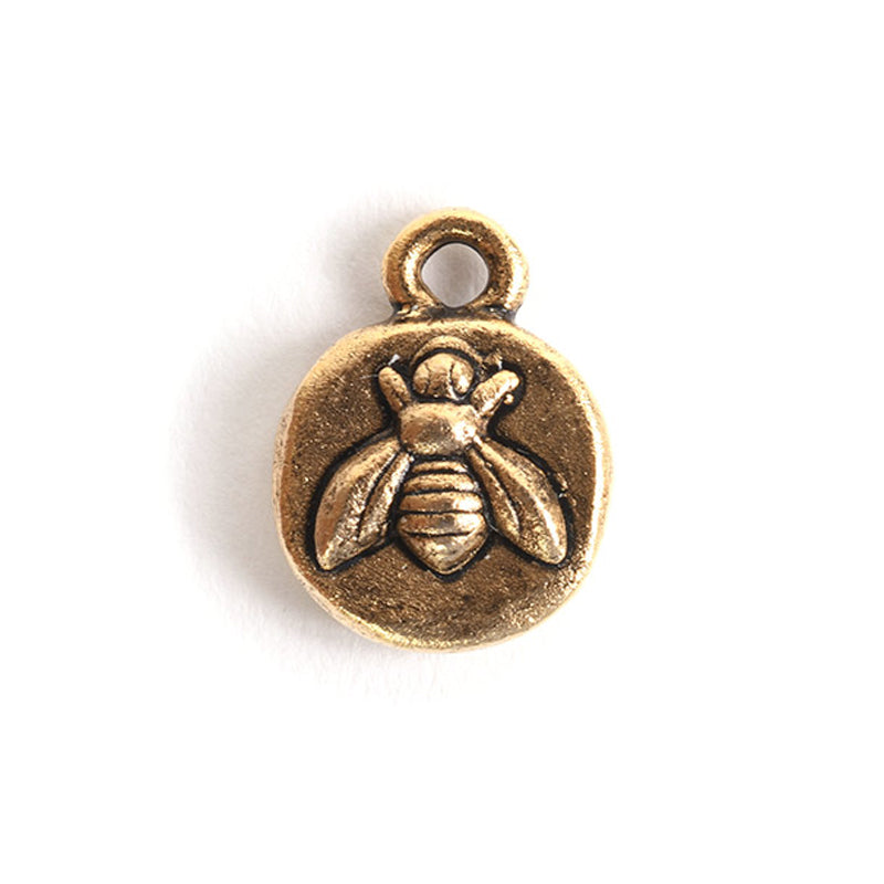Design-Pewter-12mm Organic Itsy Bee Charm-Antique Gold