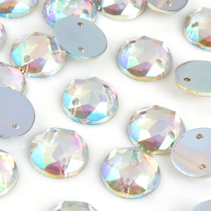 Crystal Beads-12mm Round Flat Back-Faceted-Sew On Focal-Crystal AB-Quantity 1