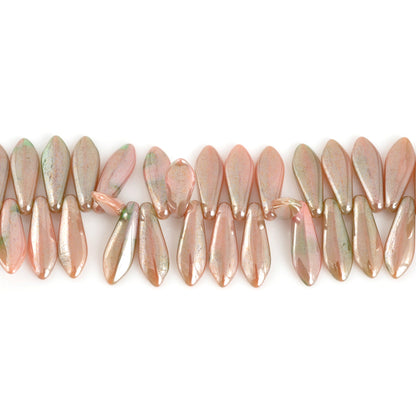 Czech Glass-5x16mm Dagger Bead-Luster Pink Coral Olivine-Quantity 1