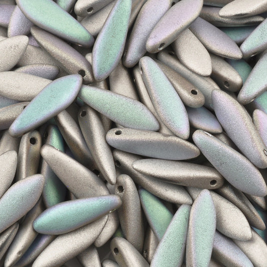 Czech Glass-5x16mm Dagger Beads-Crystal Glittery Silver Matte-Czech-Quantity 20