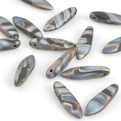 Czech Glass-5x16mm Dagger Bead-Jet Marea Matte Stripes-Czech-Quantity 20