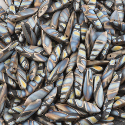 Czech Glass-5x16mm Dagger Bead-Jet Marea Matte Stripes-Czech-Quantity 20