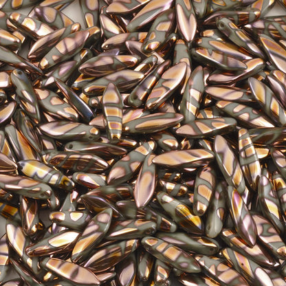 Czech Glass-5x16mm Dagger Beads-Opaque Grey Capri Rose Stripe-Czech-Quantity 50