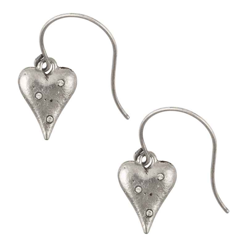 Finished Jewelry-Heart Charm With Crystals-Ear Wire Hook Earrings-Antique Silver-One Pair Tamara Scott Designs