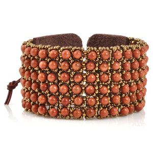 Finished Jewelry-Leather and Lace Goldstone Bracelet Cuff Tamara Scott Designs