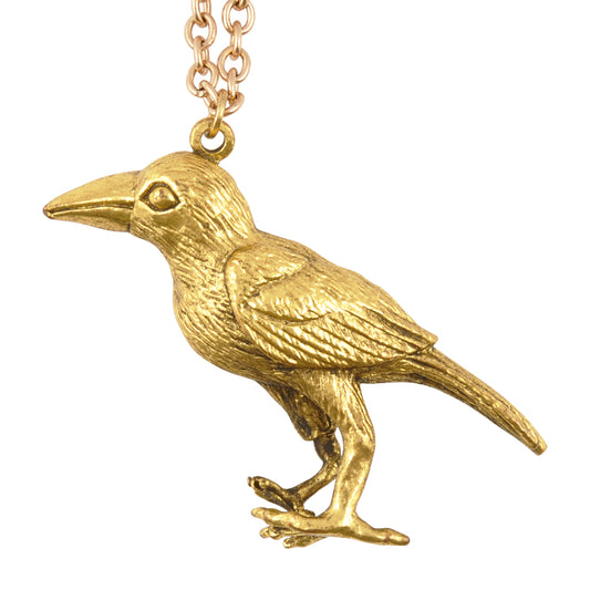 Finished Jewelry-Simple-Crow Skeleton-Antique Gold-Chain Necklace-40 Inches