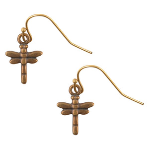 Finished Jewelry-Tiny Dragonfly-Ear Wire Ball Earrings-Gold + Bronze-One Pair Tamara Scott Designs