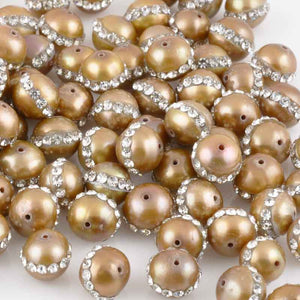 Freshwater Pearl-6mm Round With +Crystals-Bronze
