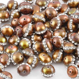 Freshwater Pearl-6mm Round With +Crystals-Brown