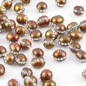 Freshwater Pearl-6mm Round With +Crystals-Brown