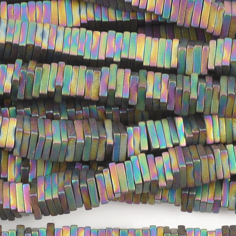 Gemstone-4mm Titanium Hematite-Flat Square-Matte AB