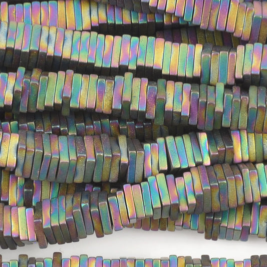 Gemstone-4mm Titanium Hematite-Flat Square-Matte AB