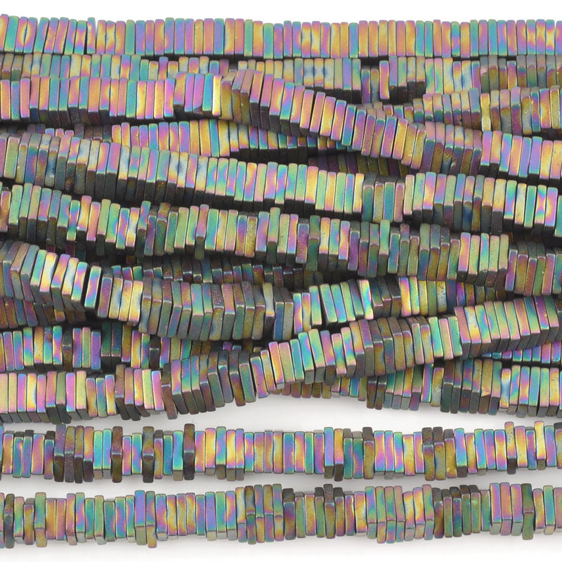 Gemstone-4mm Titanium Hematite-Flat Square-Matte AB