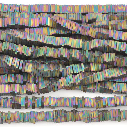 Gemstone-4mm Titanium Hematite-Flat Square-Matte AB