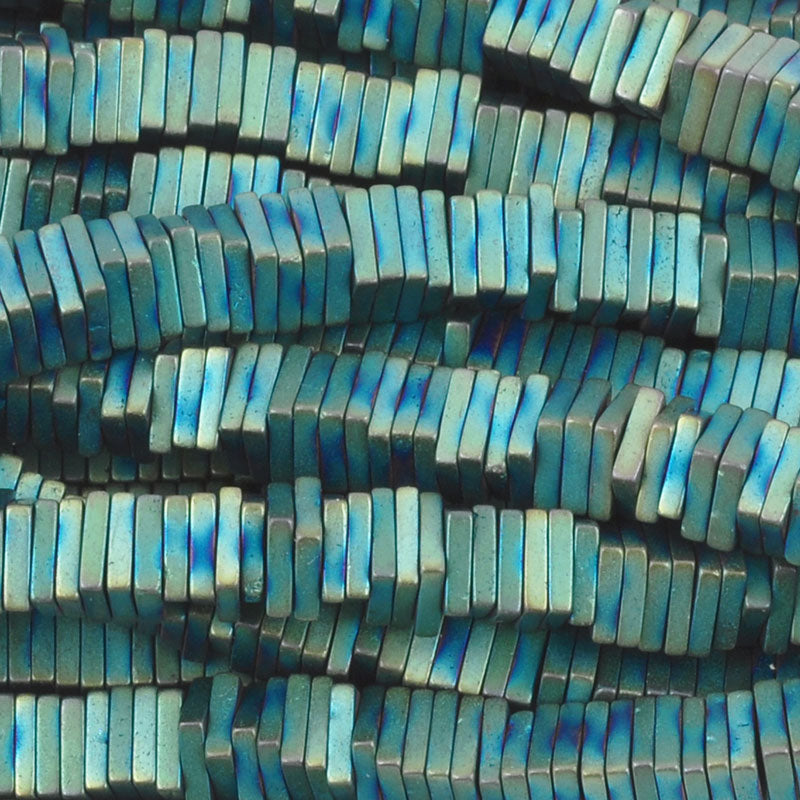 Gemstone-4mm Titanium Hematite-Flat Square-Teal Green