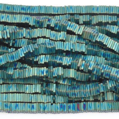 Gemstone-4mm Titanium Hematite-Flat Square-Teal Green