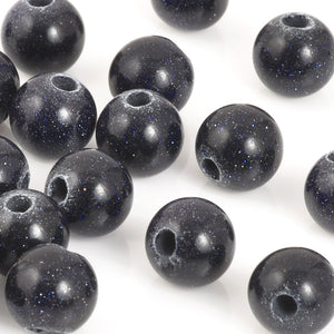 Gemstone Beads-10mm Round Blue Goldstone-Large Hole-Quantity 5 Beads