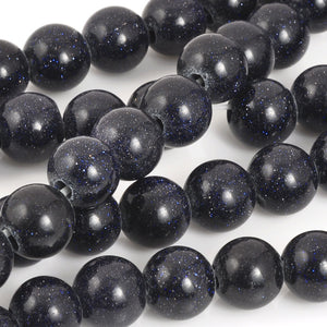 Gemstone Beads-10mm Round Blue Goldstone-Large Hole-Quantity 5 Beads