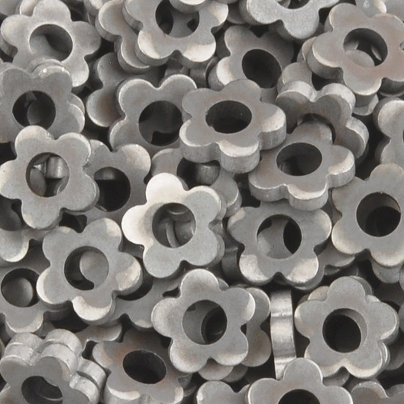 Gemstone-6mm Titanium Hematite-Flower-Matte Silver