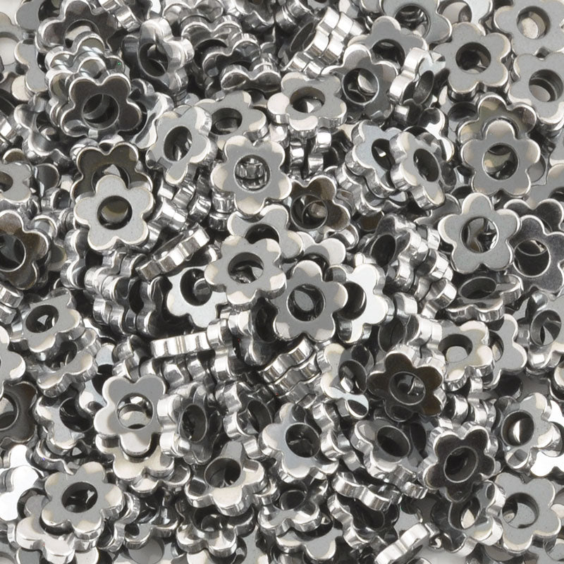 Gemstone-6mm Titanium Hematite-Flower-Silver