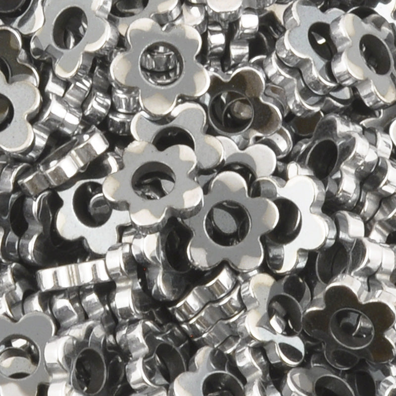 Gemstone-6mm Titanium Hematite-Flower-Silver