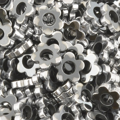 Gemstone-6mm Titanium Hematite-Flower-Silver