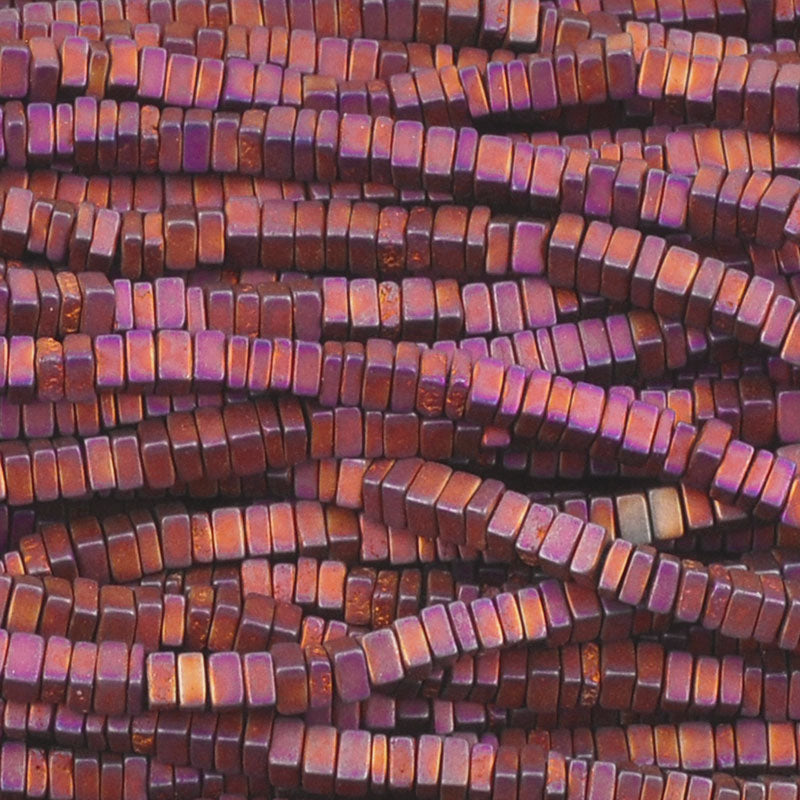 Gemstone-2mm Titanium Hematite-Flat Square-Matte Burgundy