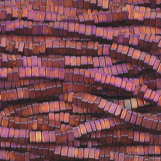 Gemstone-2mm Titanium Hematite-Flat Square-Matte Burgundy