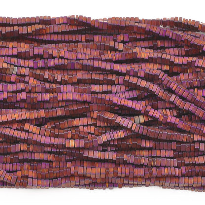 Gemstone-2mm Titanium Hematite-Flat Square-Matte Burgundy