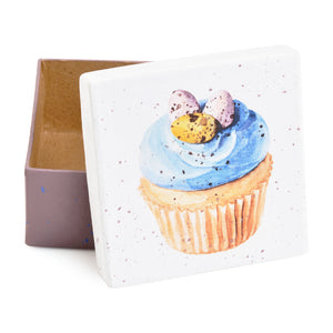 Gift Boxes-Easter Cupcake Blue Icing-Paper Mache-Square-X-Small-Quantity 1