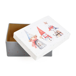 Gift Boxes-Elf, Snowman and Winter Bird-Paper Mache-Rectangle-X-Small-Quantity 1