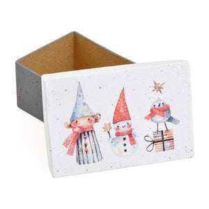 Gift Boxes-Elf, Snowman and Winter Bird-Paper Mache-Rectangle-X-Small-Quantity 1
