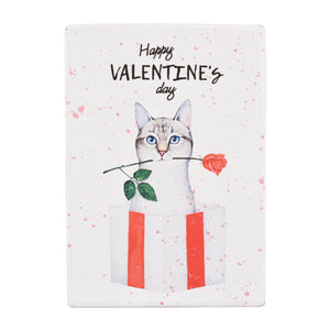 Gift Boxes-Happy St. Valentine's Day Red Rose Bud and Gray Kitty-Paper Mache-Rectangle-X-Small-Quantity 1 Tamara Scott Designs