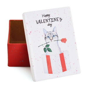 Gift Boxes-Happy St. Valentine's Day Red Rose Bud and Gray Kitty-Paper Mache-Rectangle-X-Small-Quantity 1 Tamara Scott Designs