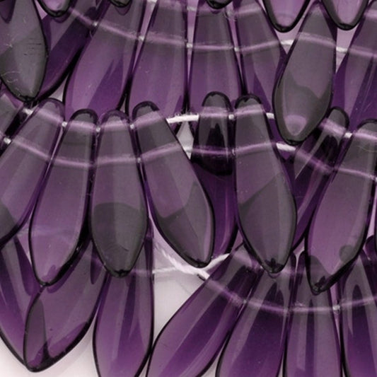 Glass-5x16mm Dagger Bead-2-Hole-Tanzanite-Czech-Quantity 50