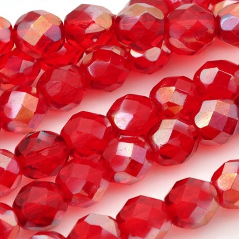Glass Beads-8mm Fire Polish-Celsian Siam Ruby-Czech - Tamara Scott Designs